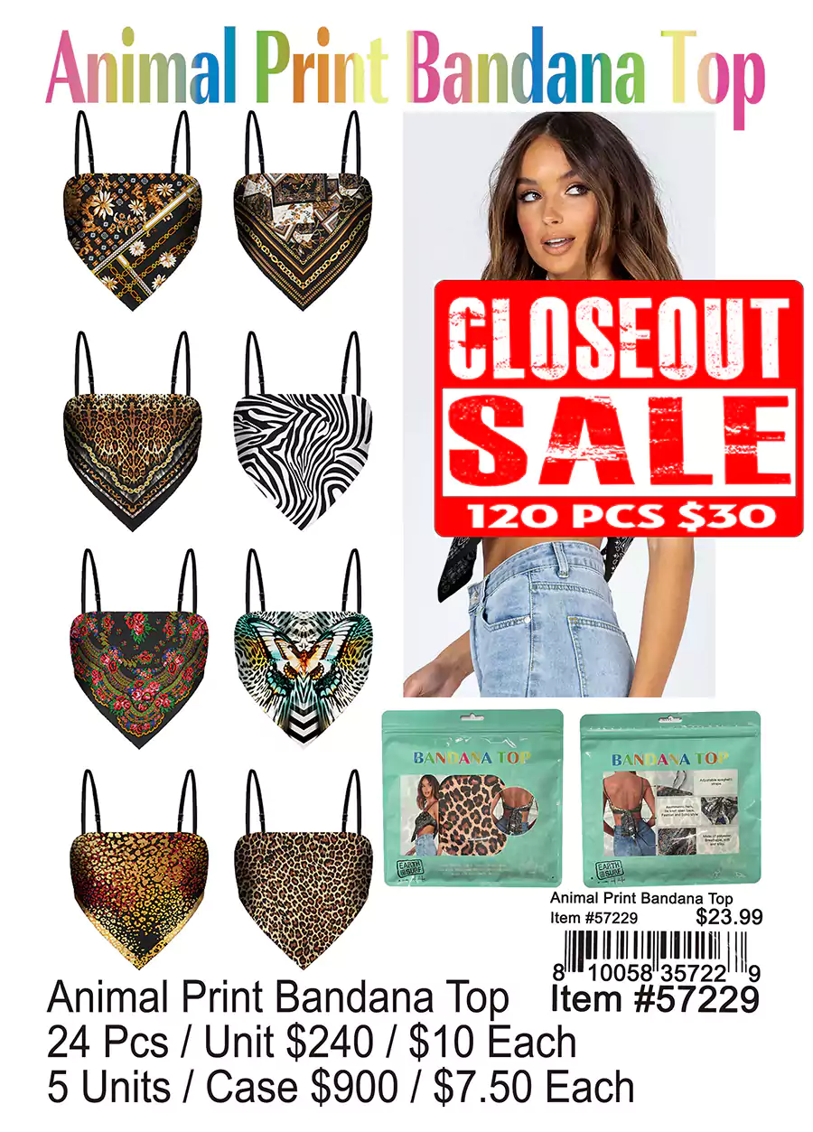 Animal Print Bandana Top - Closeout 120 Pcs.